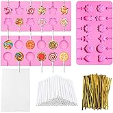DSIOHFEI 3 Pack Silicone Lollipop Molds, 12-Capacity Hard Candy Molds, Pink Gummy Molds with 100PCS Lollipop Sticks, 100PCS G