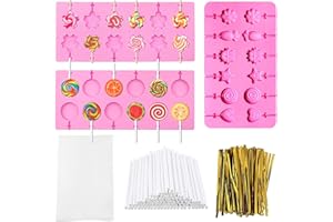 DSIOHFEI 3 Pack Silicone Lollipop Molds, 12-Capacity Hard Candy Molds, Pink Gummy Molds with 100PCS Lollipop Sticks, 100PCS G