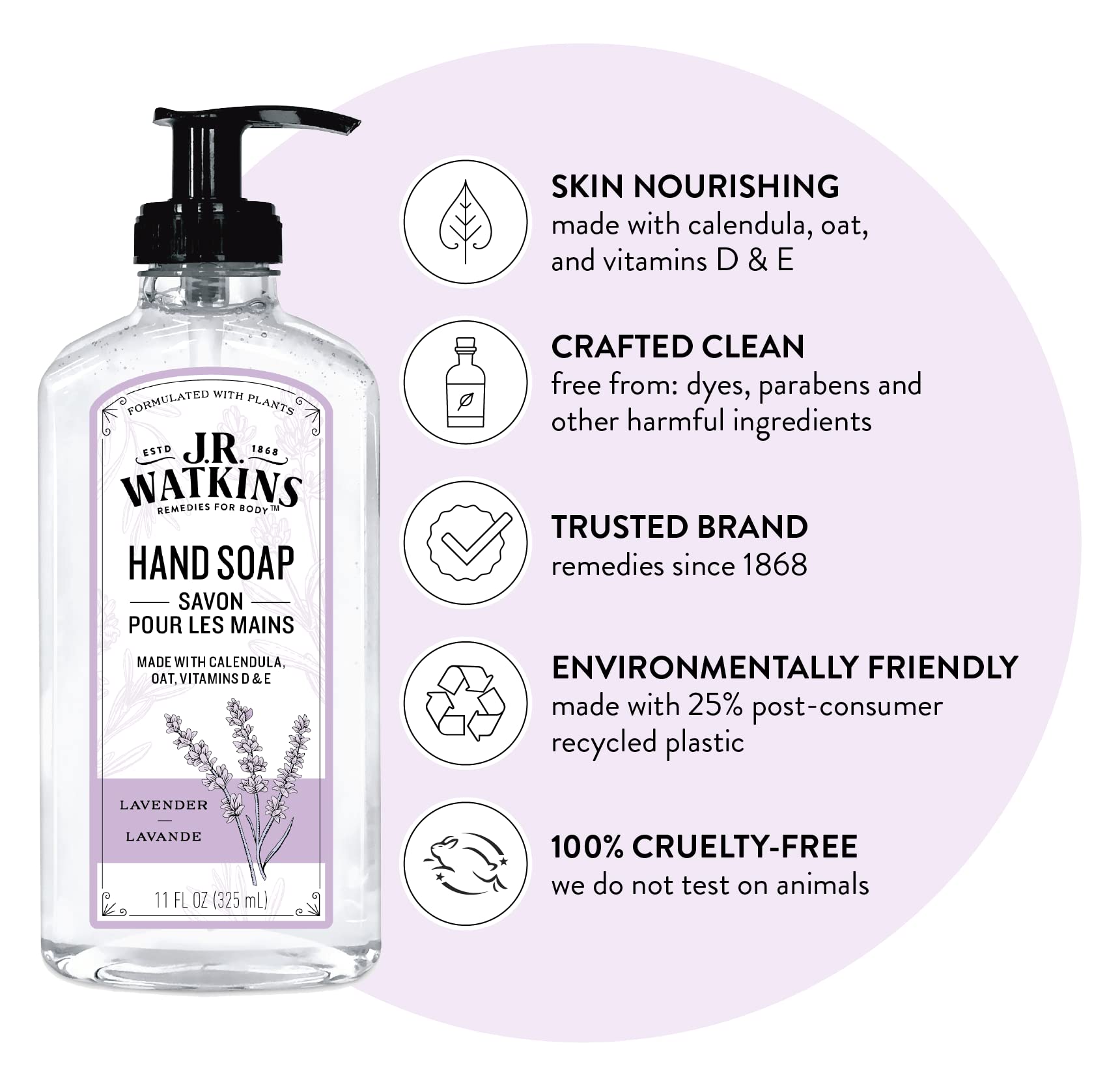 J.R. Watkins Gel Hand Soap, 3 Pack of 11 Fl Oz, Lavender