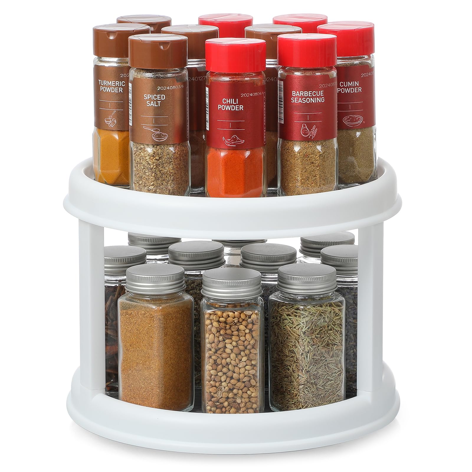 Photo 1 of 2 Tier 10" Turntable Lazy Susan Spice Organizer - Rotating Seasoning Rack for Pantry Cabinet Kitchen Countertop, Table Top Organizing - Multiuse Two Tier Rotating Organization Rack Spinner