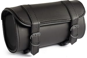 The Nekid Cow Leather Motorcycle Handlebars Bag Premium Synthetic Black Plain 2 Strap Closer Tool Bag Pouch for Saddle Bag Sissy Bars, Fork Windshield