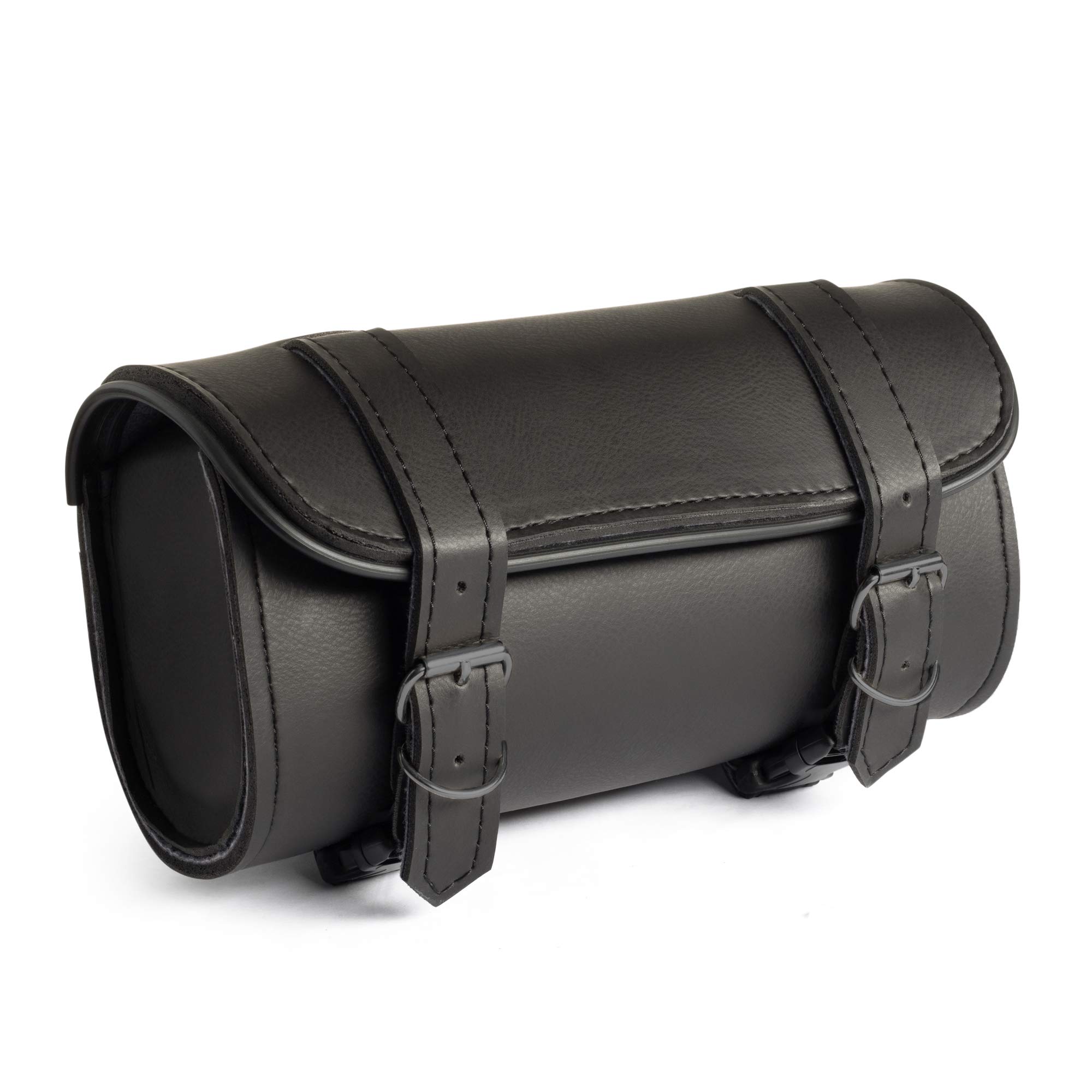 Photo 1 of The Nekid Cow | Motorcycle Storage Bag Premium Synthetic Black Plain PVC Leather 2 Strap Closer Tool Bag Pouch for Saddle Bag Sissy Bars, Fork Handlebars or Windshield