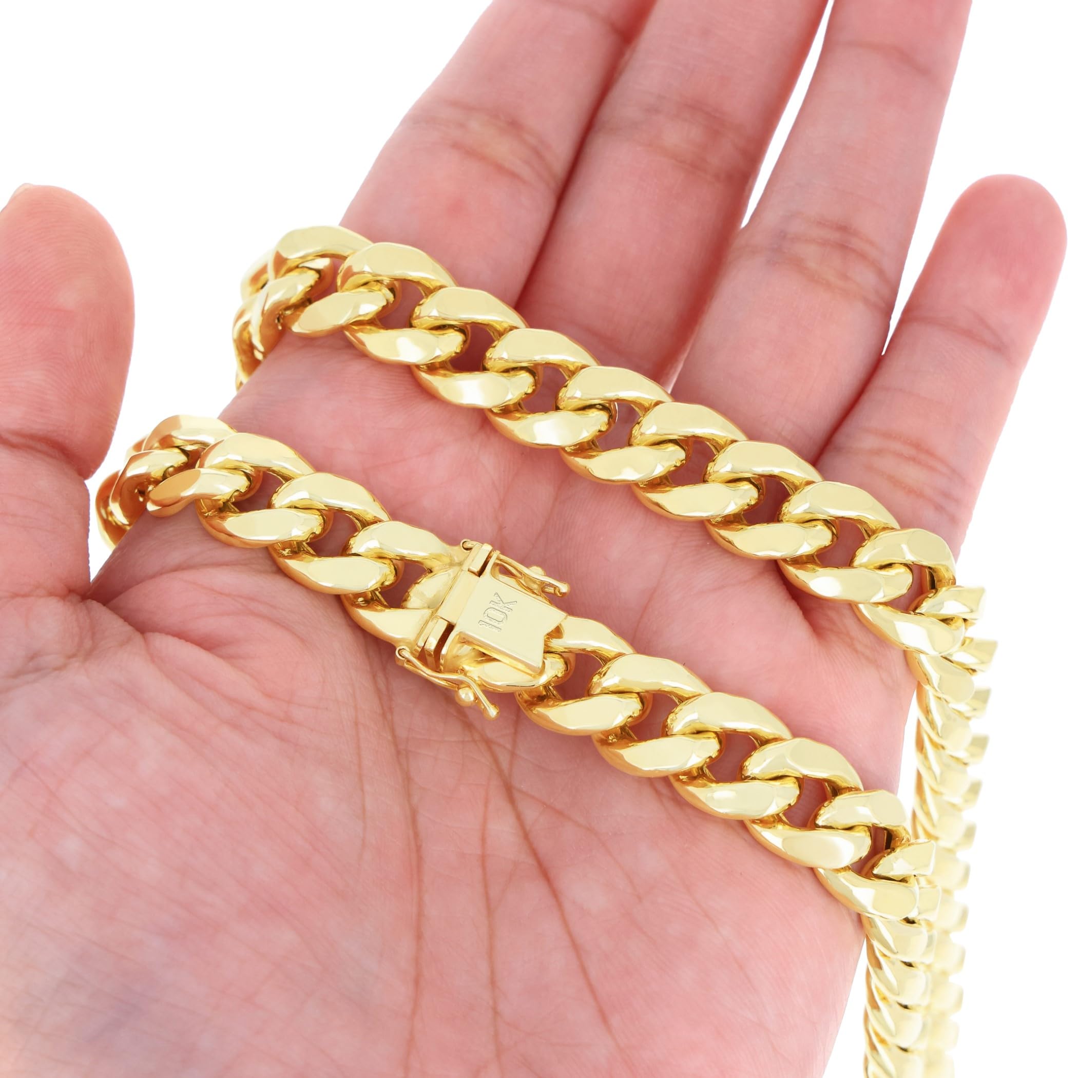Nuragold 10k Real Yellow Gold Miami Cuban Link 11mm Thick Chain Necklace (18