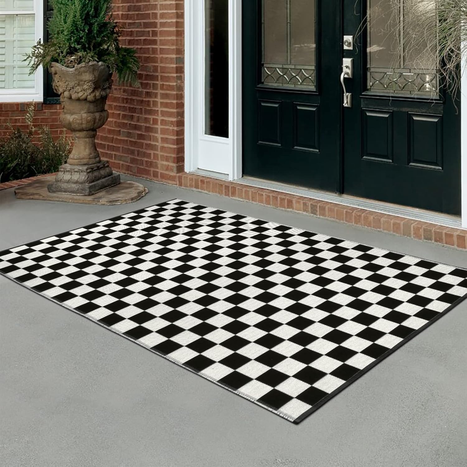 Seavish Checkered Rug, 3x5 Ft Moroccan Checkerboard Rug Outdoor Black and White Washable Rug Cotton Woven Area Rugs Reversible Floor Mat for Front Door Bedroom Entryway Entryway Office Dorm