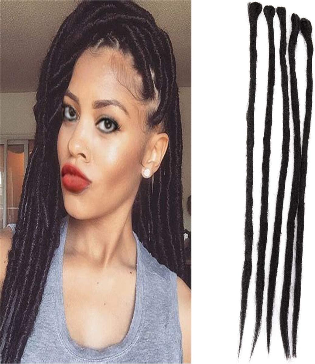 Focussexy 20 Inch Dreadlocks Extensions Synthetic Dreads Reggae Hair Hip-Hop Style Handmade Locs Crochet Braiding Hair for Women/Men (Pack of 5 Strands,Dark black)