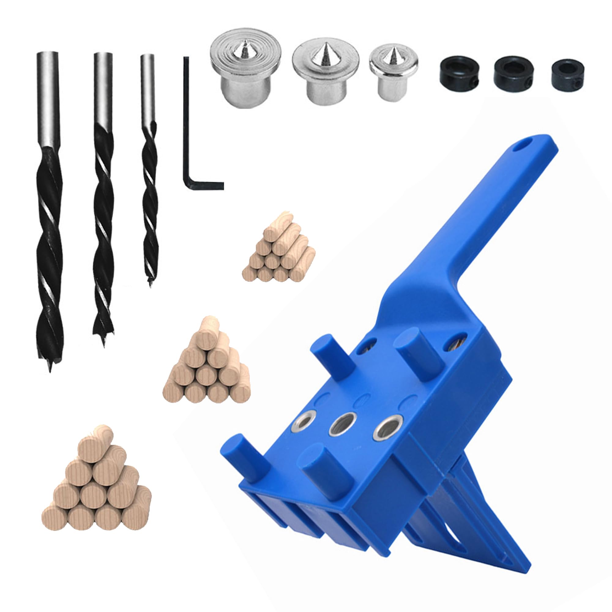 Dowel Jig Kit 41PCS Woodworking Dowel Jig Kit 6/8/10mm, Pocket Hole Jig Kit, Doweling Jig, Jigs Doweling Hole Saw Tools (Blue)