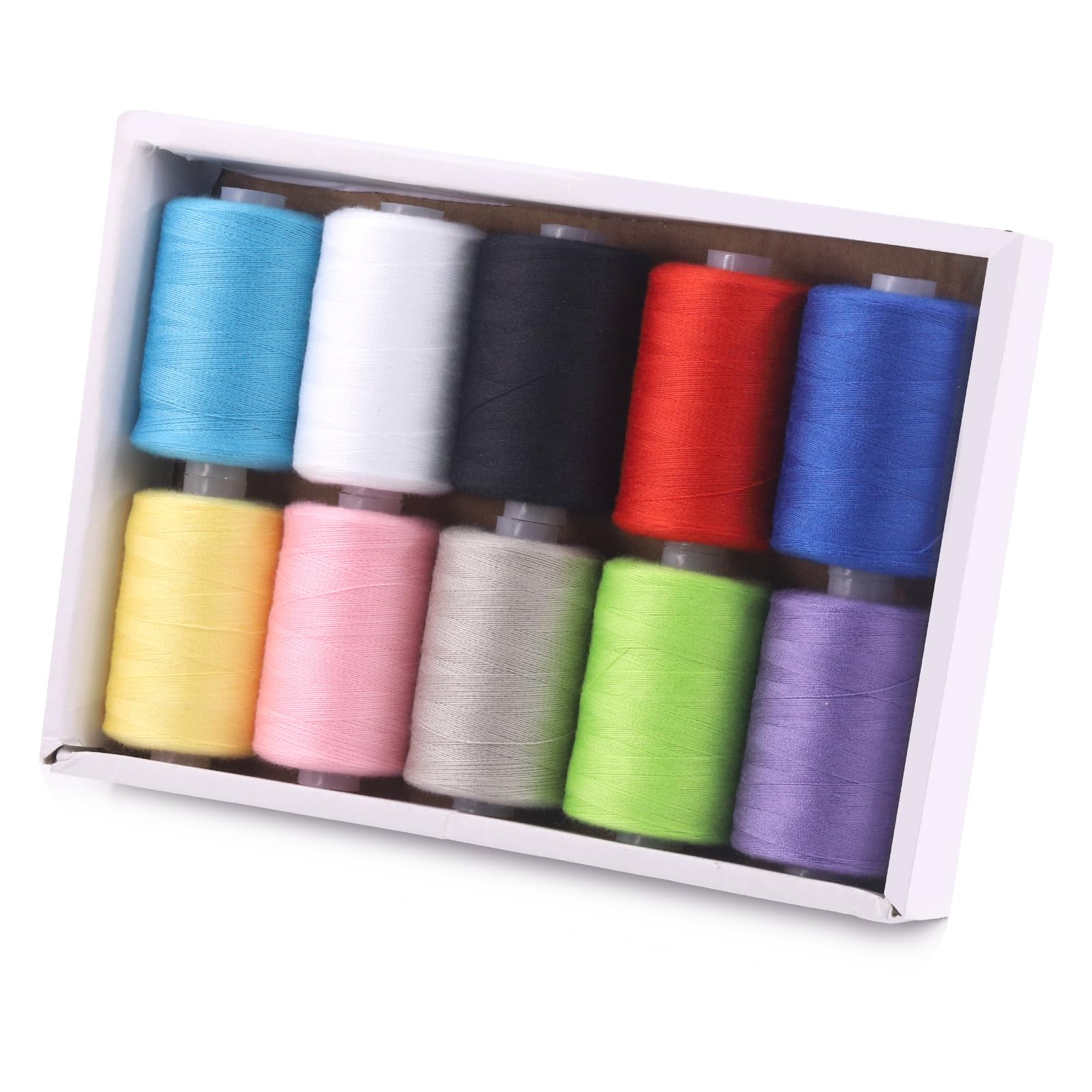 Tanstic 10Pcs Sewing Thread, 10 Colors Polyester Thread, 1093 Yards(1000M) Per Spool, Colorful Sewing Threads for Sewing Machine, Hand Sewing