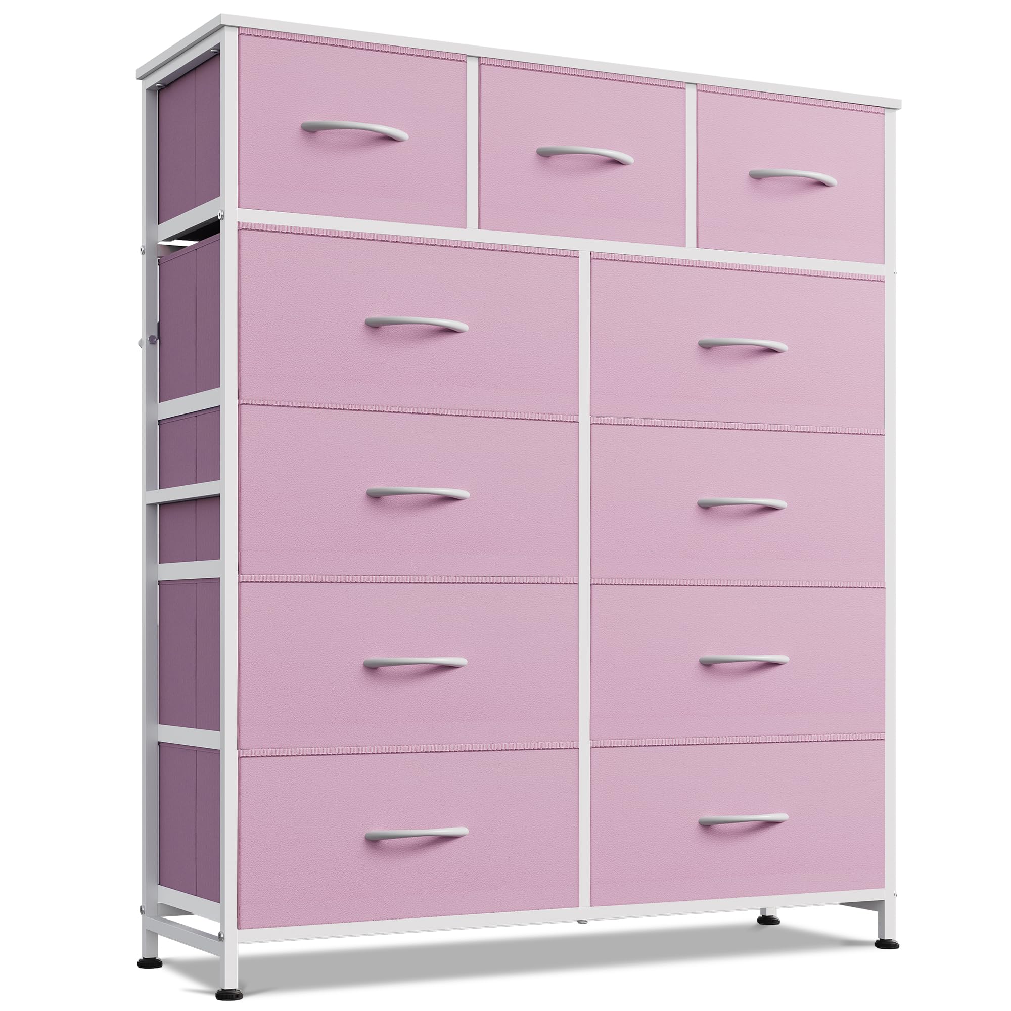 WLIVE Storage Organizer Unit with 11 Fabric Bins, Storage Drawers Organizer with Steel Frame, Tall Storage Tower Organizaton for Living Room, Hallway, Office,A-Pink Image