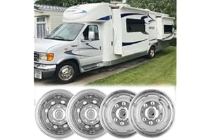 Puermto 4pc 16" Wheel Simulators, Heavy Duty Bolt On 8 Lug Hubcaps, 8 Hand Hole Polished Stainless Steel Dually Rim Covers fo