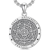 Wasee Seal of Seven Archangels/Tetragrammaton Pendant Necklace for Men 925 Sterling Silver Protection Amulet Pentagram Necklace Jewelry Gifts with 3.0mm 22+2 In Box Chain