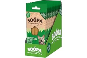 Soopa Pets Watermelon and Apple Dental Dog Treats, Pack of 10, Human Grade, Grain Free Dental Sticks for Clean Teeth, Healthy Dog Treats for Small Dogs, Large Dogs