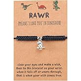 HUJUON Cute Animal Dinosaur Bracelet,Handmade Braided Rope Wax Thread Tyrannosaurus Dinosaur Bracelet Promise Friendship Bracelet Gifts Card