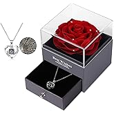 Ocosy Mothers Day Flower Gifts for Her, Preserved Real Flower Rose with Silver-Tone Heart Necklace I Love You in 100 Languages Gift Set, Enchanted Flower Rose Gifts, Red Crystal