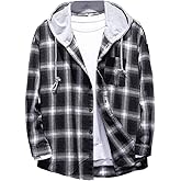 Lavnis Men's Plaid Hooded Shirts Casual Long Sleeve Lightweight Shirt Jackets
