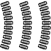 Metal Snap Clips for Hair Extensions (Black, 30 Pcs) | Silicone-Lined Wig Clips for DIY Clip-In Extensions (9 Teeth 32 mm)