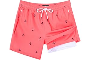 SURF CUZ Mens Swim Trunks with Compression Liner Swimming Trunks 5 Inch Bathing Suit Quick Dry Swim Shorts