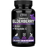 Elderberry Capsules + Vitamin C with Zinc (100 Count | 500mg) 3-in-1 Immune Booster for Adults Elderberry Pills Immune System