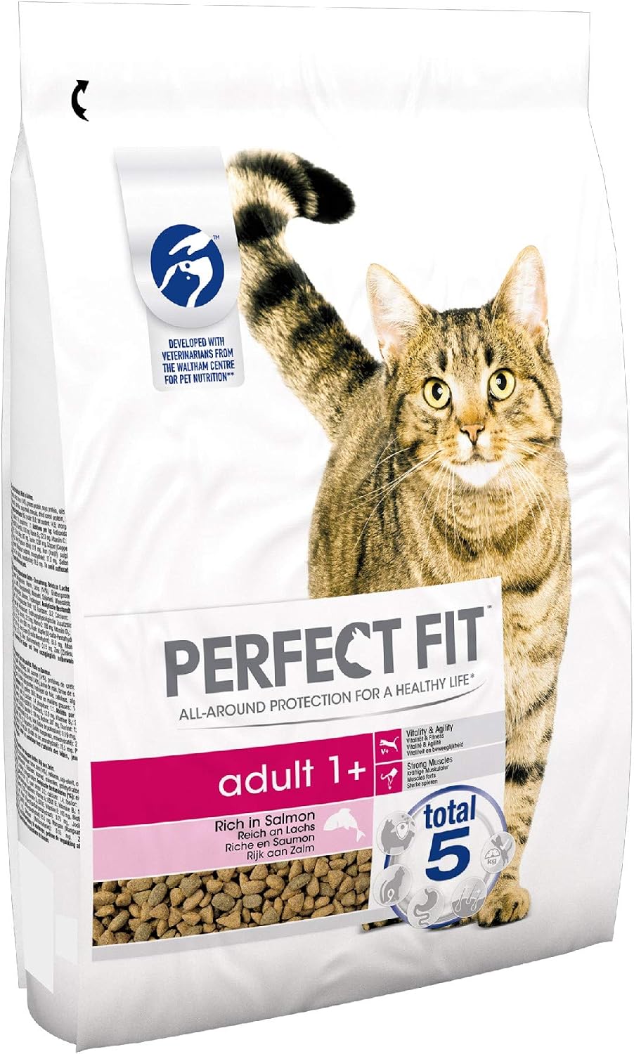 Perfect Fit Adult 1+ - Complete Dry Food for Adult Cats from 1 Year Old, Salmon, 3 Packs of 2.8 kg, red, 2.8 kg (Pack of 3)