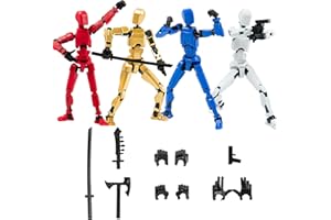 Sulliwayu 4PCS Assembled Titan T13 Action Figures Set Lucky Dummy Nova 13 Action Figure Robot Anime Stick Figures Fidget Toys for Boys Multi Movable Joints Gifts Toys for Kids (Golden+White+Blue+Red)