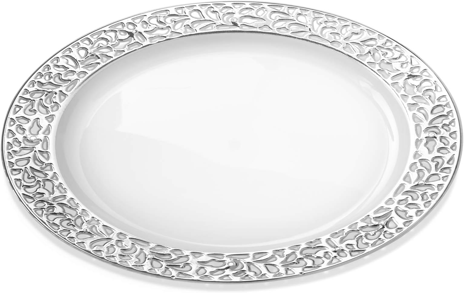 20 High Quality & Elegant Disposable Plates with Silver Lace Pattern Rims ~ 7.5" (19cm)