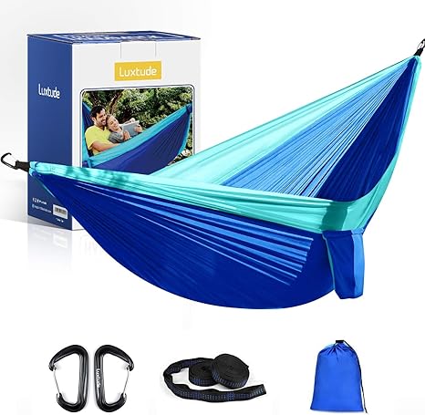 Amazon Com Luxtude Camping Hammock 2 Person Travel Hammock Portable Hammock For Trees Lightweight Parachute Double Hammock With 2 Tree Straps Best Tree Hammock For Backpacking Camping Travel Beach Yard Kitchen Dining