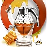 CLEVLI Glass Honey Dispenser – No Drips, No Trails Honey Container 8 Oz with Stand – Easy to Clean Honey Pot – Honey Jar with