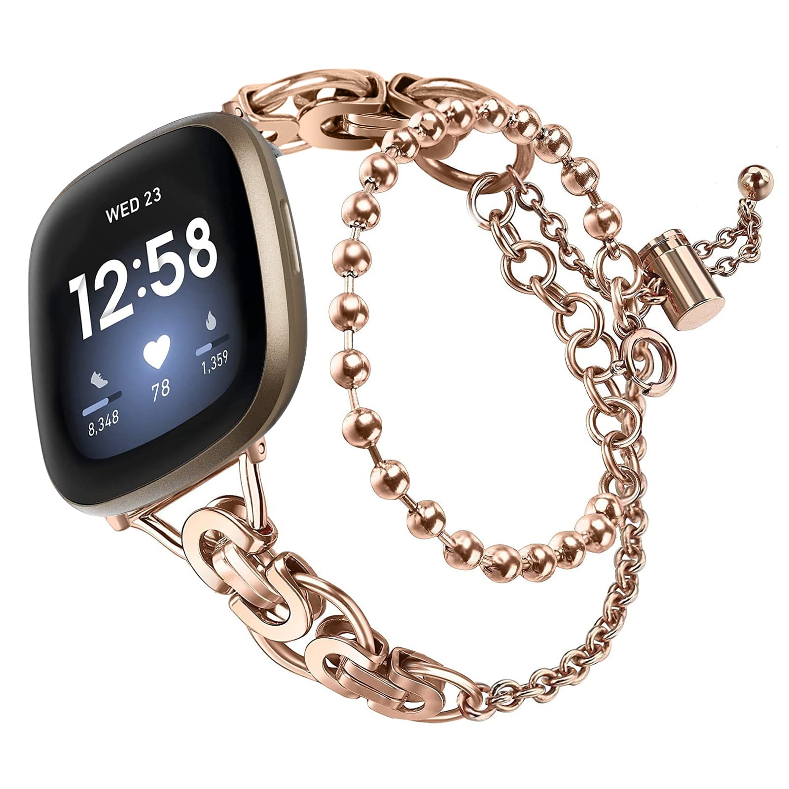 Gimuk Metal Strap Compatible with Fitbit Versa 3/Fit bit Sense Strap, Women Girls Adjustable Stainless Steel Wristband Replacement Watch Band Bracelet for Fitbit Versa 3/Sense (Rose Gold)