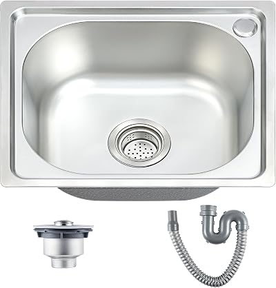 Trintion 42x37cm Stainless Steel Kitchen Sink Single Bowl with Drainer