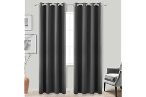 KOUFALL Blackout Curtains for Bedroom Dark Grey Black Out 84 Inch Long Thermal Curtain for Winter Insulated Grommet Thick Window Curtain Drapes for Living Room Sliding Glass Door Gray Cortinas Para Dormitorio