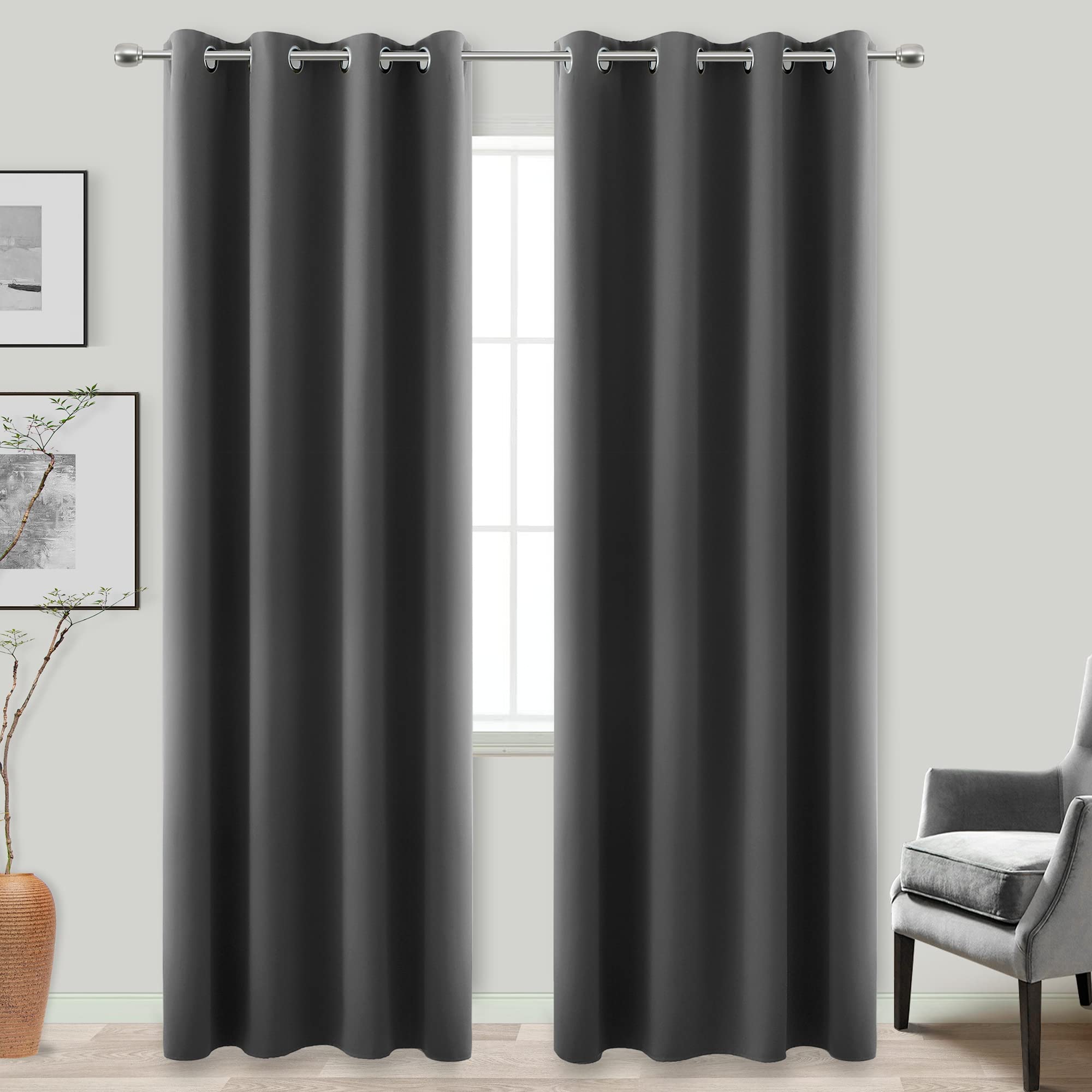 Photo 1 of **TAPE RESIDUE** KOUFALL Dark Gray Blackout Curtains for Living Room 52x98 Inch Length