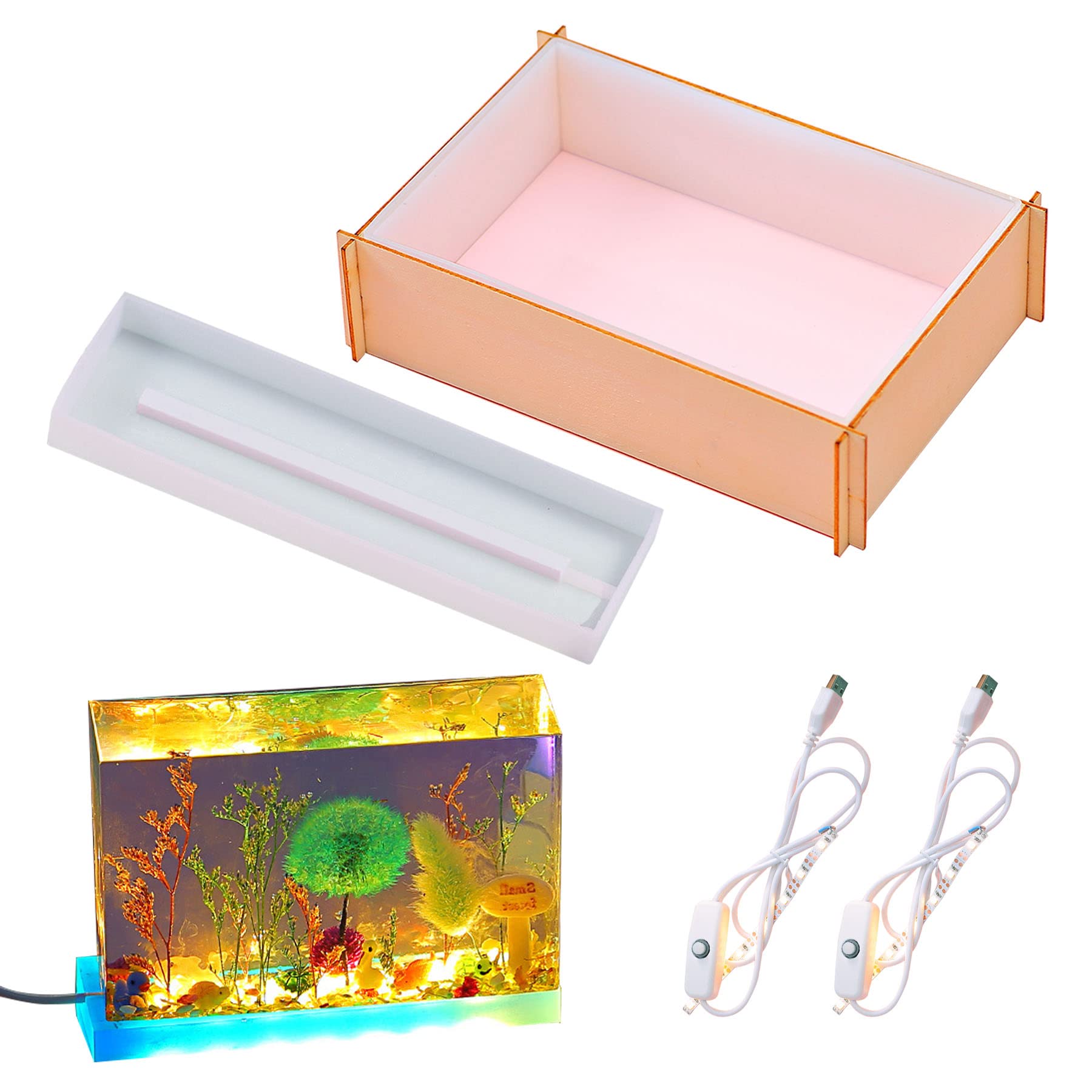 Yayatty Resin Silicone Molds, Rectangle Light Resin Molds with Lighted Silicone Resin Molds Base Stand and USB Powered Light for DIY Epoxy Resin Casting Craft Home Decorations