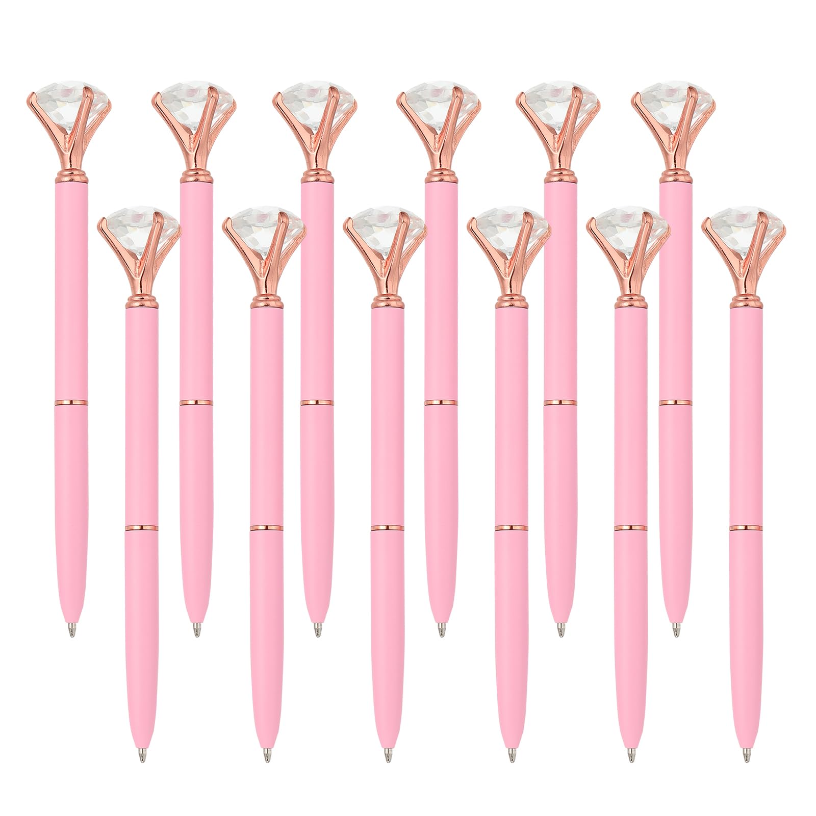 PATIKIL Black Ink Ballpoint Pen, 12 Pack Crystal Diamond Twist Metal Pen 1.0mm Medium Point for Note Taking Journaling, Pink