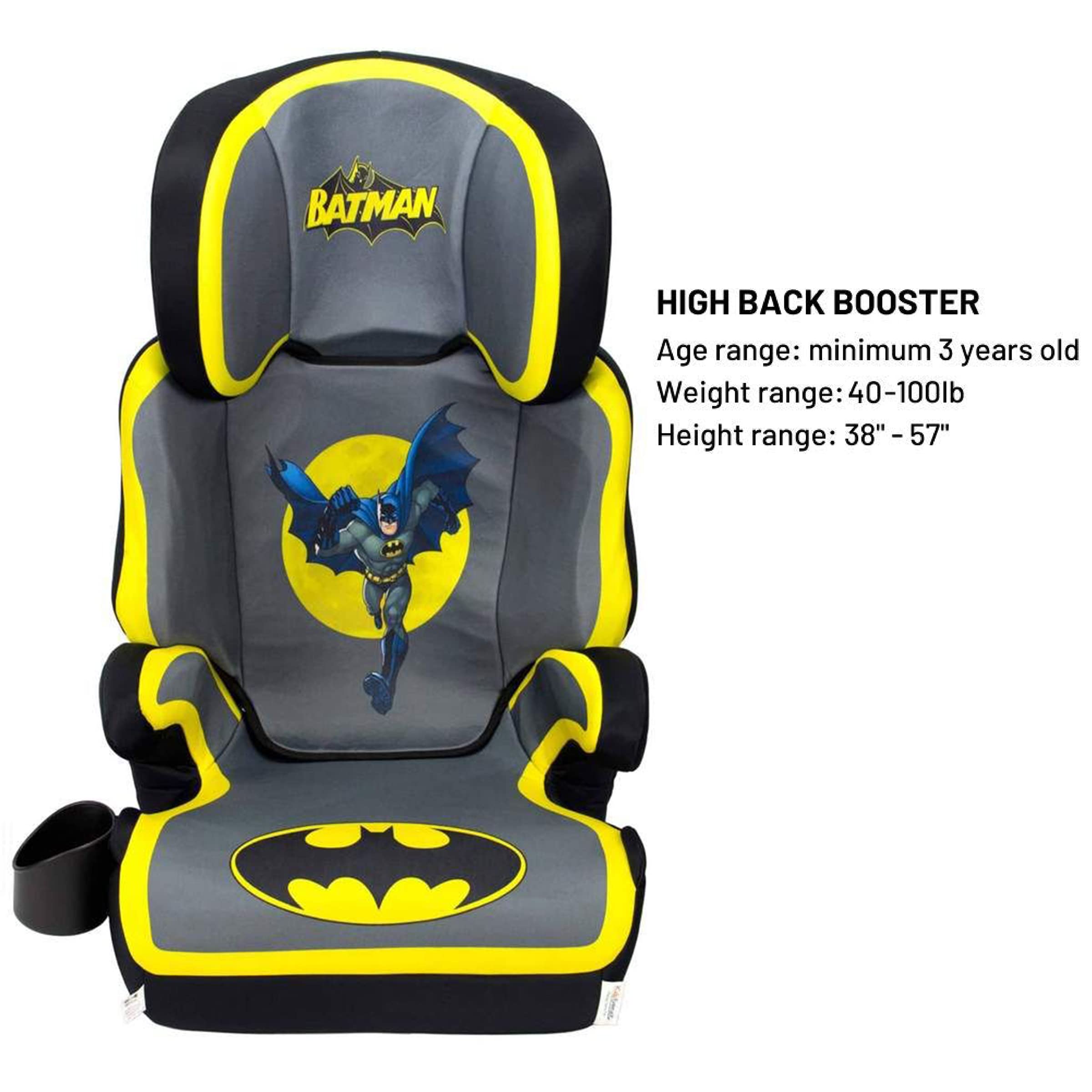 KidsEmbrace High Back Booster Car Seat, DC Comics Batman Black, Grey, Yellow