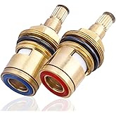 Yakamoz Brass Faucet Cartridge Replacement, 2Pcs Hot and Cold Ceramic Disc Cartridge Quarter Turn Sink Faucet Valve Stem Replacement Parts for Kitchen Bathroom Faucet Repair, G1/2" Thread Size