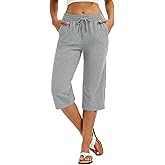 MAGCOMSEN Women's Cotton Capri Pants with 5 Pockets Yoga Wide Leg Capris Loose Casual Lounge Workout Capri Sweatpants