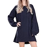 Leyoutx Womens Long Sleeve Pullover Oversized Cable Knit Chunky Mini Sweater Dress Fall Winter Trendy Outfits