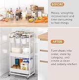 JIUYOTREE 3-Tier Plastic Rolling Storage Cart with Lockable Wheels White view 7