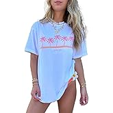 Womens Oversized Vintage Flower T-Shirts Preppy Western Graphic Tees Tops Y2k Ocean Coastal Summer Beachy T Shirts