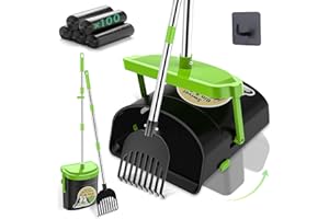 UPSKY Dog Pooper Scooper Swivel Bin & Rake Kit with 100 Waste Bags,33.4" Stainless Steel Long Handle Heavy Duty Pet Poop Shovel for Large Medium Small Dogs, Odor-Proof Lid for Yard/Lawn/Outdoor Use