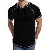 Aiyino Men's Short Sleeve Hoodie Workout Gym Sweatshirt Muscle Fit Fashion Athletic Hoodies Pullover Cotton Hooded T-Shirts