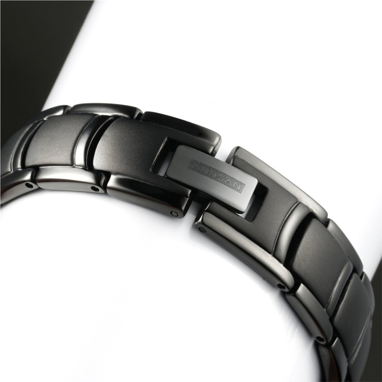 ANNSAN Mens Womens Titanium Magnetic Therapy Bracelet with Magnets Germanium, Healing Magnet Bracelet with Free Link Removal Tool (Black): Health & Personal Care