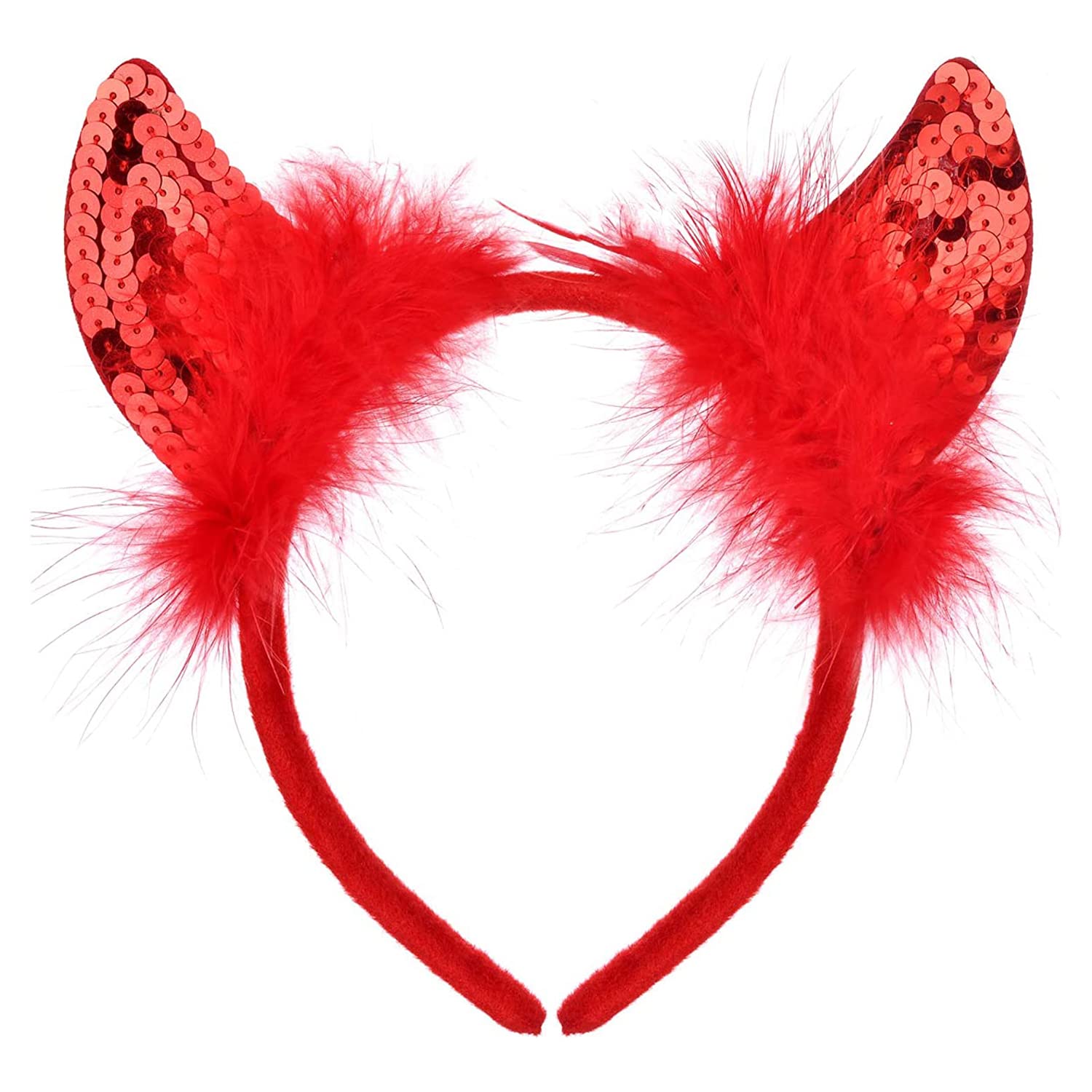 HD Novelty Red Sequin Devil Horns Headband for Hen Nights & Fancy Dress Halloween Christmas - Fun Alice Band Accessories