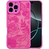 XIZYO for iPhone 16 Pro Max Case, Floral Rose Cute Phone Case for Women Girls Aesthetic Pattern Print Slim TPU Bumper Shockproof Protective Cover for iPhone 16 Pro Max 6.9 Inch, Hot Pink