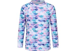MARDONSKEY Girls Long Sleeve Swim Shirt Rash Guard Swimsuits for Girls UPF 50+ Sun Protection Bathing Suit Hawaiian Swimwear 3-16 Years