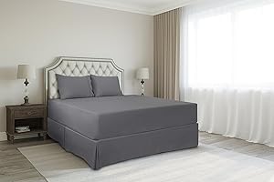 Cotton Metrics Linen 800TC Hotel Quality 100% Egyptian Cotton Bed Skirt 12" Drop Length Full Size Dark Grey Solid