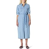 Amazon Essentials Women's Regular-Fit Denim Chambray Long-Sleeve Button-Up Midi Dress