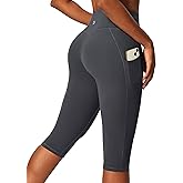 IUGA Capri Leggings for Women with Pockets Women's High Waisted Knee Length Capris Compression Yoga Pants Workout Leggings