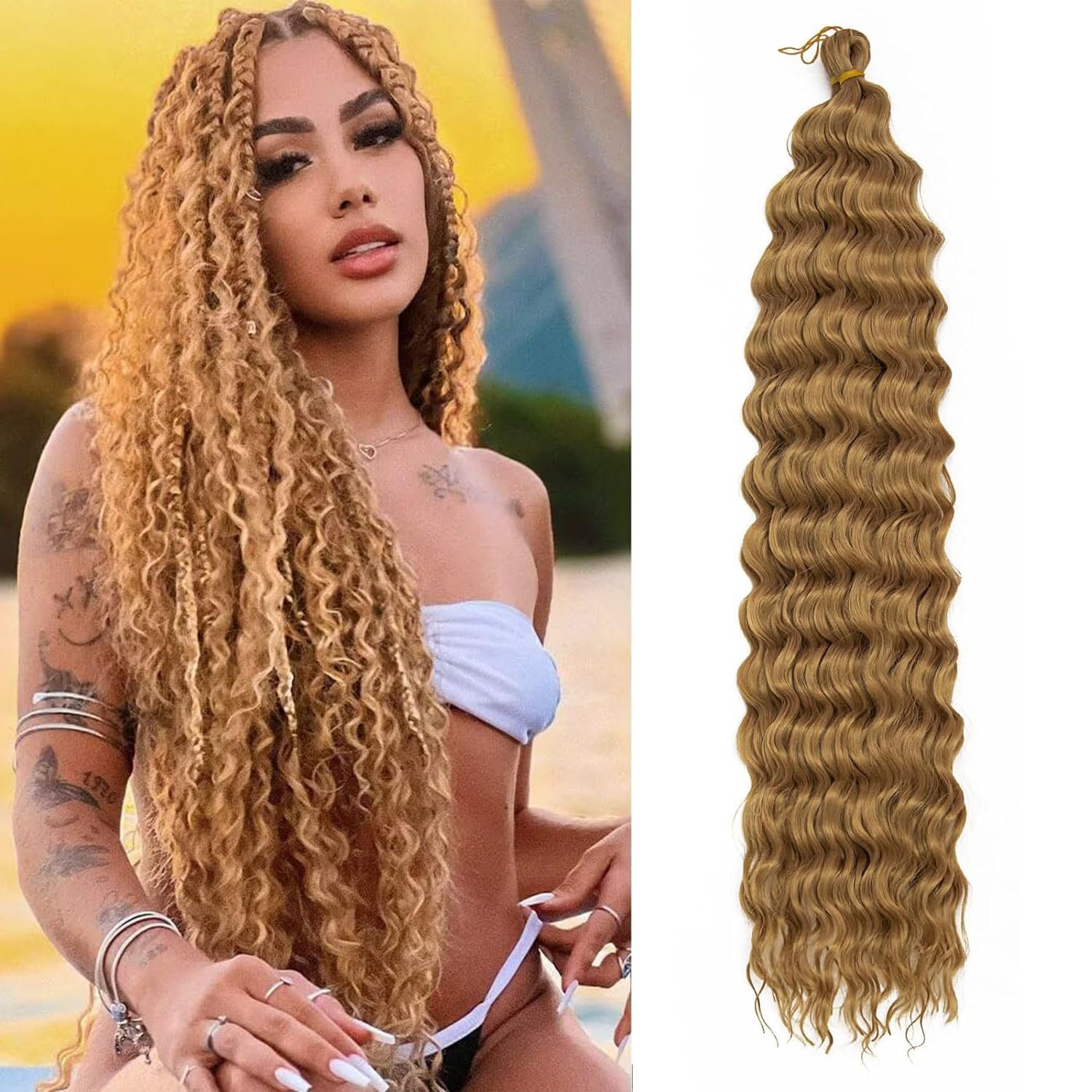 Datanala Ocean Wave Crochet Hair 22 inch/5packs Deep Wave Curly Crochet Hair Deep Curly Blonde Braiding Hair Extensions Long Inch Deep wave Synthetic Braiding hair for Black Women โ image 1