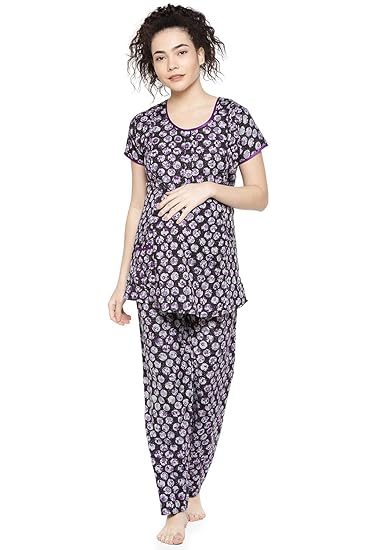 Womens Maternity Nightsuit Set with Feeding Option