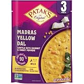 Patak&rsquo;s Madras Yellow Dal - Savory Yellow Lentils in Creamy Coconut Milk w/Sweet Peppers &amp; Spices - Vegan Microwaveable Meal for Quick Lunches or Dinners - Serve w/Rice or Naan - 10.05oz (Pack of 3)